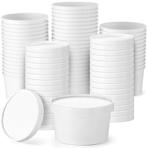 Fulmoon 50 Pack 6 oz Paper Soup Containers with Lids, Disposable Kraft Paper Soup Cups Ice Cream Bowls Food Storage with Lids, Microwavable and Freezer Safe (White)
