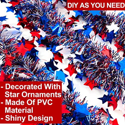 Red White and Blue Patriotic Tinsel Garland Decor (2 Pack, 66 Ft)