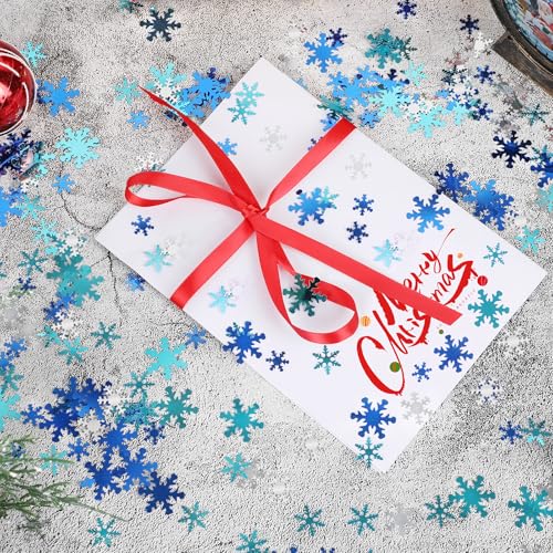 FOIMAS Blue and Silver Snowflake Confetti - 3.5oz Metallic Foil Sequins for Christmas & Winter Party Decor