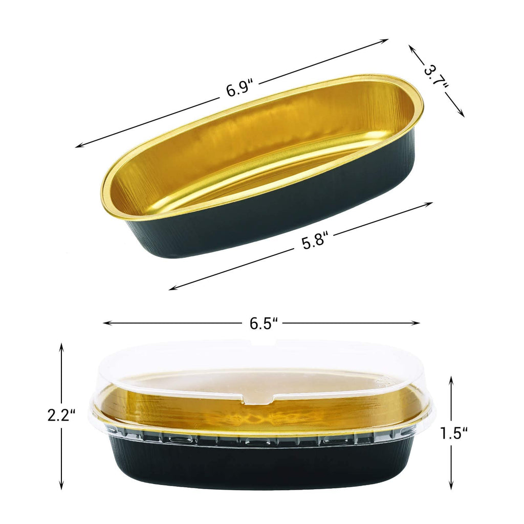 Aluminum Ramekins Loaf Pans with Lids, Beasea 8 oz & 6 Inch 100 Pack Disposable Cake Pan, Aluminum Foil Cups Oval Baking Pan Cheesecake Pan Aluminum Pans Meat Bakeware for Oven