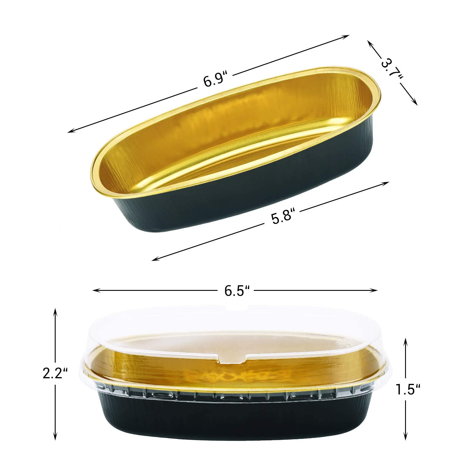 Aluminum Ramekins Loaf Pans with Lids, Beasea 8 oz & 6 Inch 100 Pack Disposable Cake Pan, Aluminum Foil Cups Oval Baking Pan Cheesecake Pan Aluminum Pans Meat Bakeware for Oven