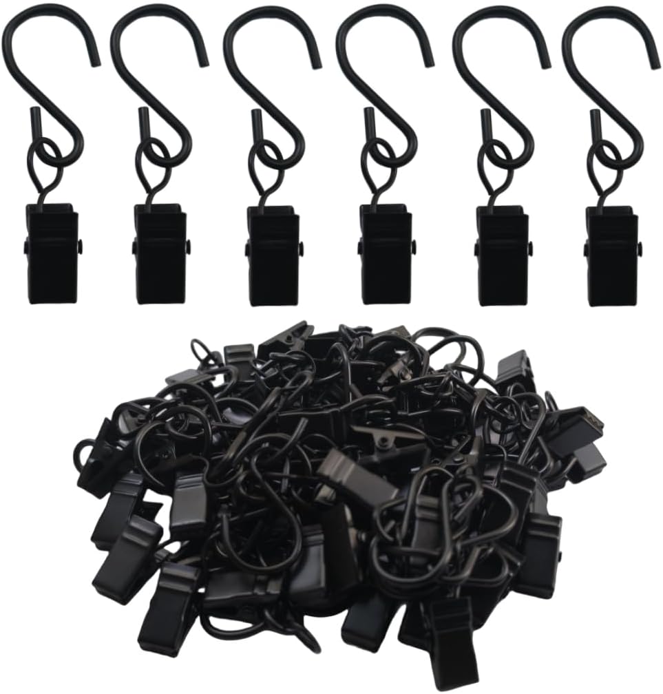 Stainless Steel S Hooks - Versatile Curtain Clips for Hanging Lights & Decorations | 2.4 Inch, Black, 40 Pcs
