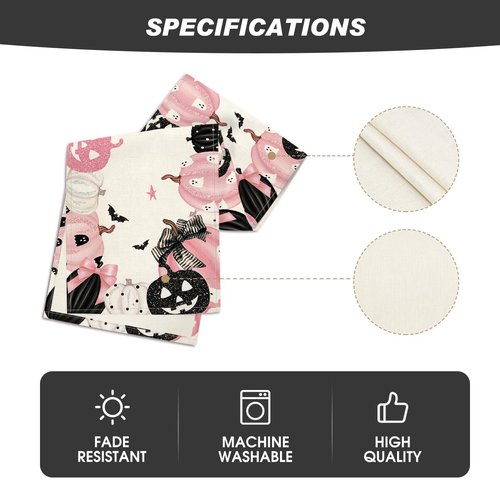Artoid Mode Pink Jack-O-Lantern Pumpkin Bat Halloween Table Runner, Holiday Kitchen Dining Table Decoration for Indoor Outdoor Home Party Decor 13x120 Inch