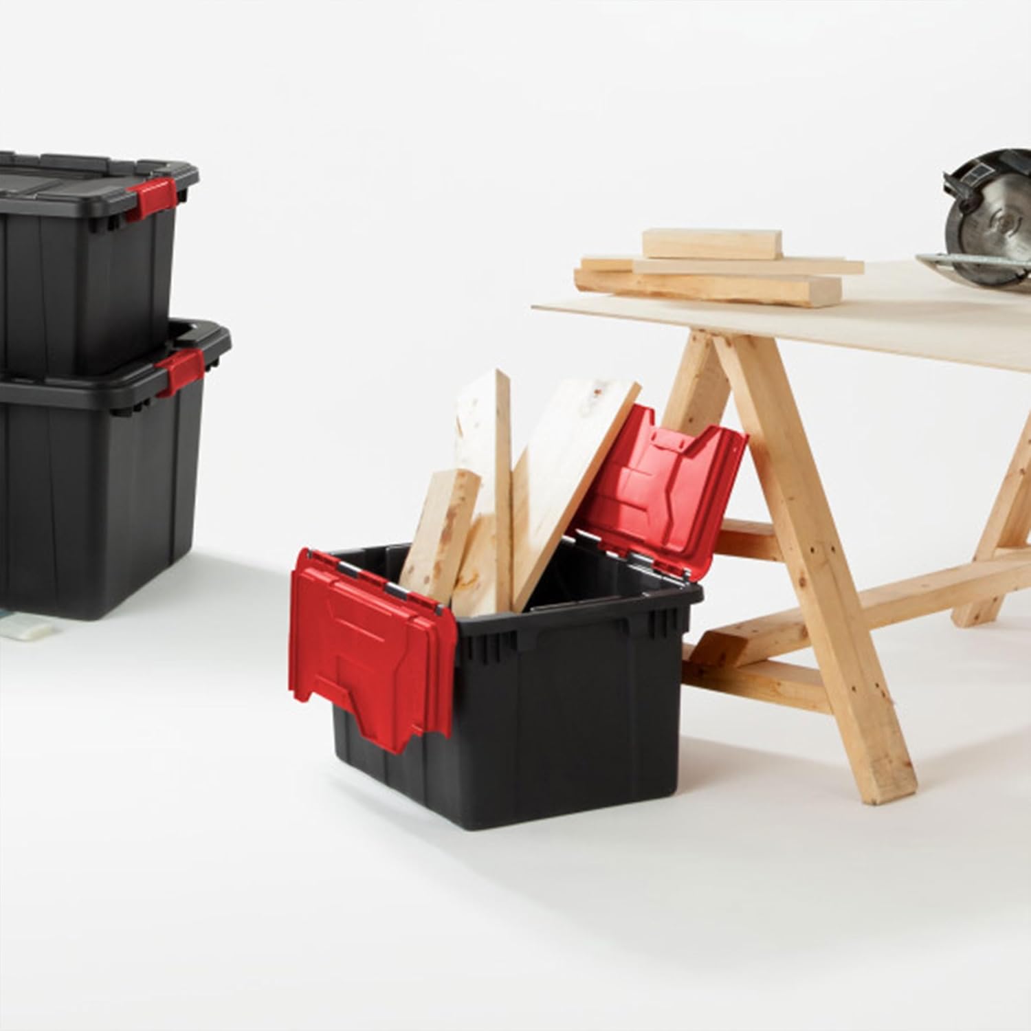 Sterilite 12 Gallon Heavy-Duty Industrial Tote - 6-Pack Stackable Storage Bins with Hinged Lids