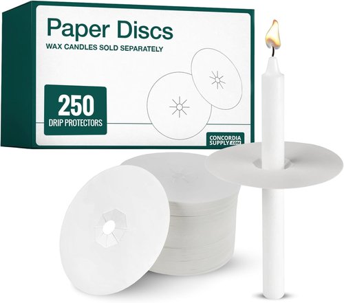 Concordia Supply Candle Drip Protectors - 3” Paper Disc Covers for Taper & Vigil Candles | 250 Count Box