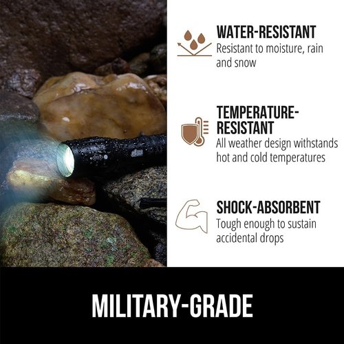 GORILLA GRIP LED Tactical Flashlight - 750 FT High Lumens, 5 Modes, Water Resistant | 2 Pack Black