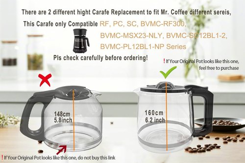 12 Cup Coffee Pot replacement Compatible Mr. Coffee replacement pot, Fit RF, LM, PC & SC series,BVMC-RF300, BVMC-MSX23, BVMC-MMX23,BVMC-SC12BL1-2,BVMC-PL12BL1-NP,BVMC-EM100 Series, Free coffee spoon