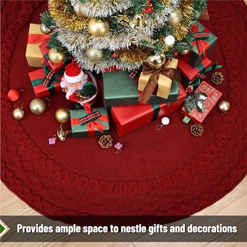 Mr. Pen Christmas Tree Skirt 36 Inch Red Knitted Holiday Decor