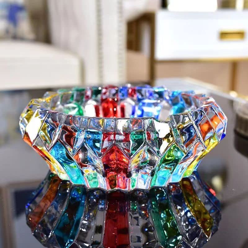 Colorful Crystal Glass Ashtray - 5.5-inch Heavy Desktop Ash Tray Holder