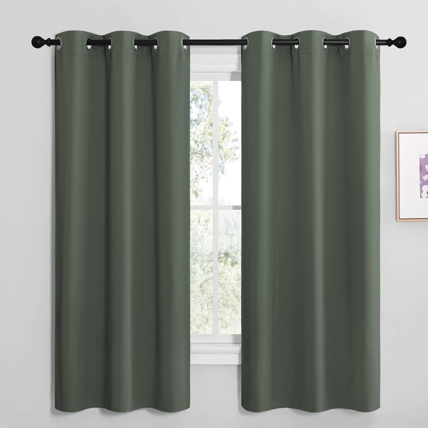 NICETOWN Blackout Curtain Panels, Home Decoration Thermal Insulated Solid Grommet Blackout Drape for Dining Room (Dark Mallard, 1 Pair, 42 by 68-Inch)