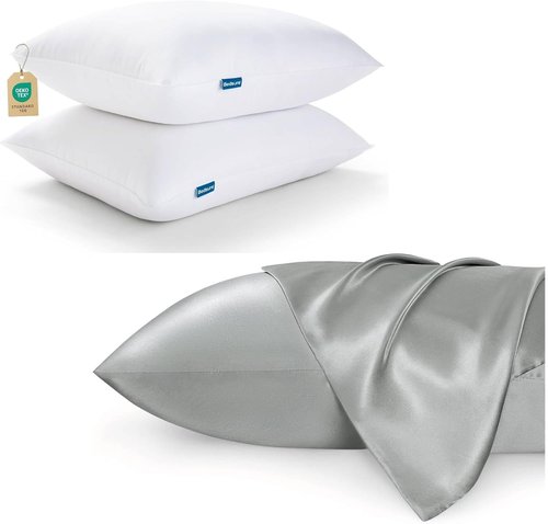 Bedsure Satin Pillowcase Set - Luxurious Softness + 2 Matching Pillows | Standard Size