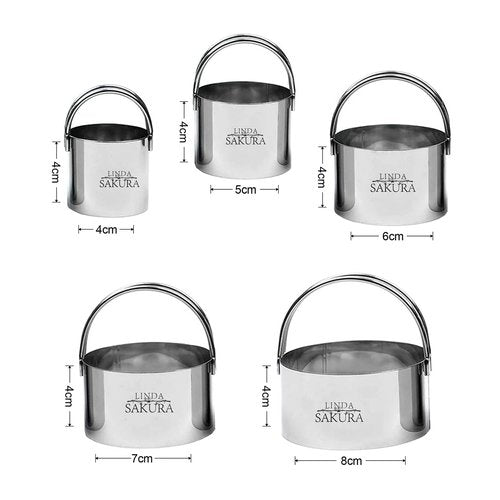 Linda Sakura LINDA SAKURA Biscuit Cutter Set (5 PiecesSet), Round Cookie Cutters with Handle, Professional Baking Dough Tools, Silver