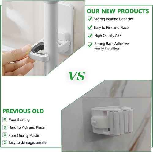 3Pack Broom and Mop Holder by [Brand Name] - No Drill Wall Mount Organizer | Holds Up to 6 lb