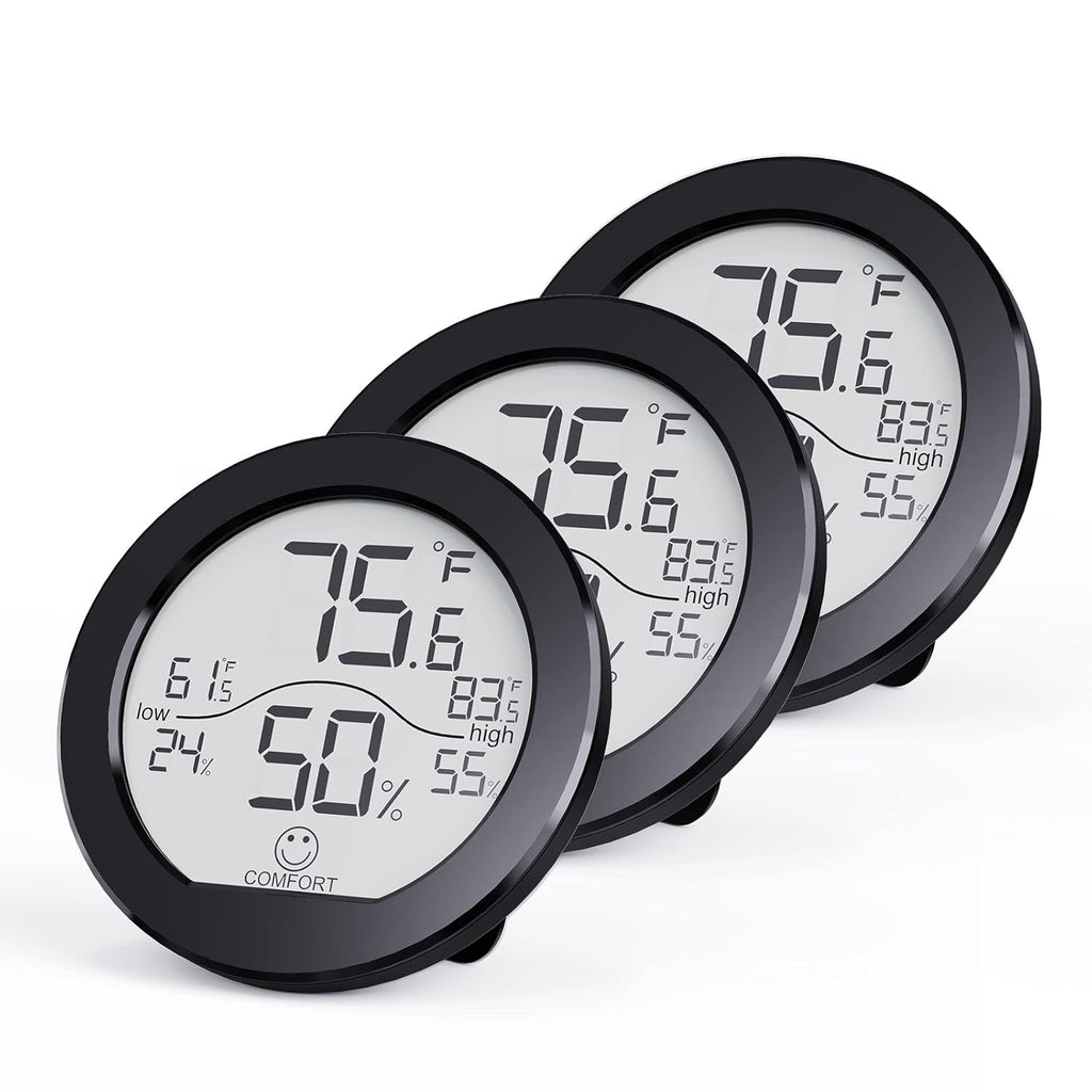 SECRUI Indoor Digital Hygrometer - 3 Pack Room Thermometer & Humidity Gauge | LCD Display with Max/Min Records (Black)