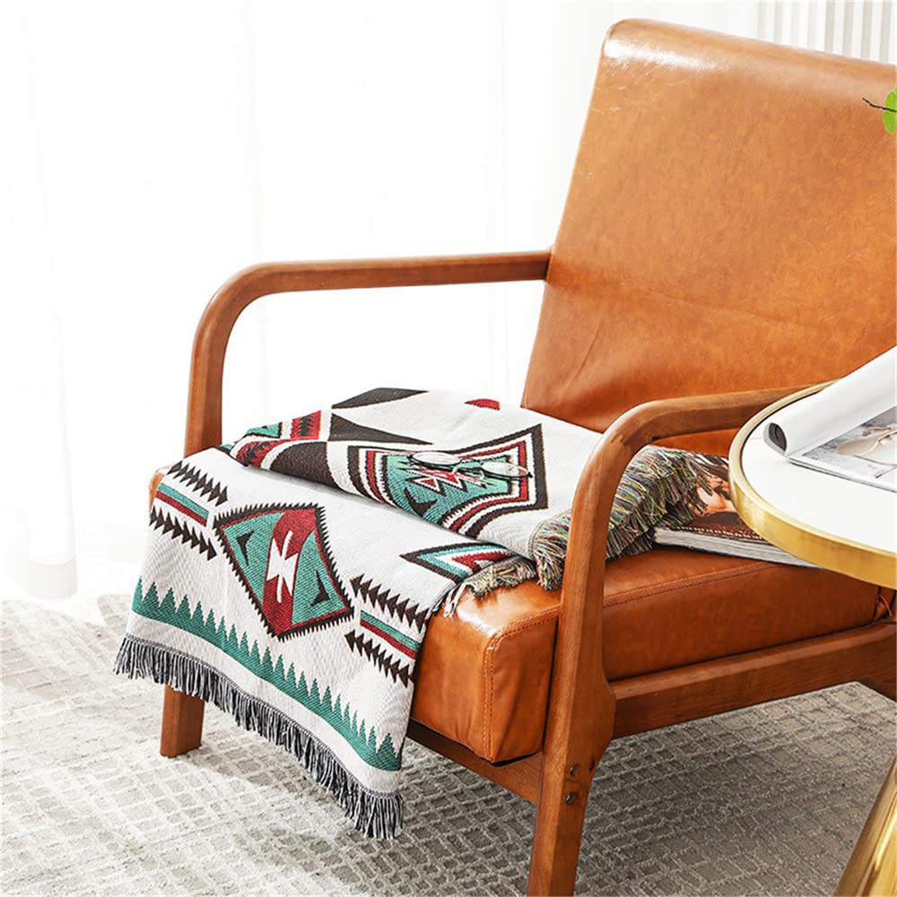 Homesy Aztec Throw Blankets Navajo Southwestern Throws Cover Reversible Green Boho Southwest Blanket for Couch Chair Sofa Bed Home Outdoor Beach Car Tent Travel Camping 51"x63"