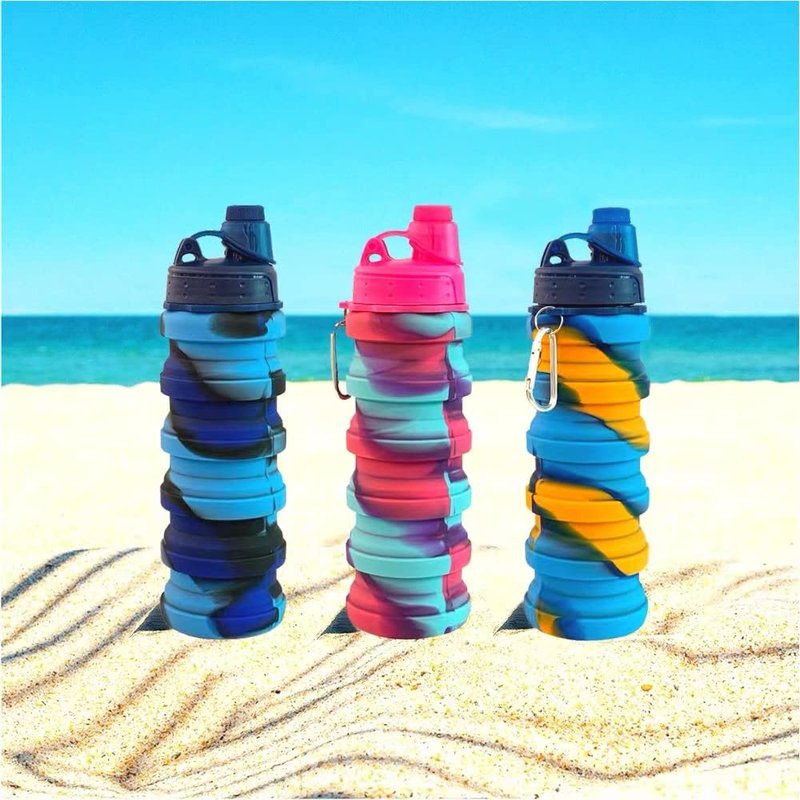 konlongzan Collapsible Water Bottles 3 pack Travel Water Bottle Portable Hiking Water Bottle with Leak proof Twist Cap 500ML Reusable BPA Free Silicone Water Bottles with Carabiner. (Colorful)