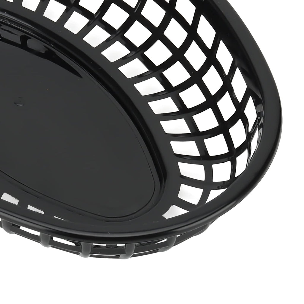 MANCHAP 50 Pack 8.8 x 5.5 Inch Plastic Fast Food Serving Baskets, Black with 100 Checkered Deli Liners, Oval Food Baskets for Deli, Hot Dogs, Burgers