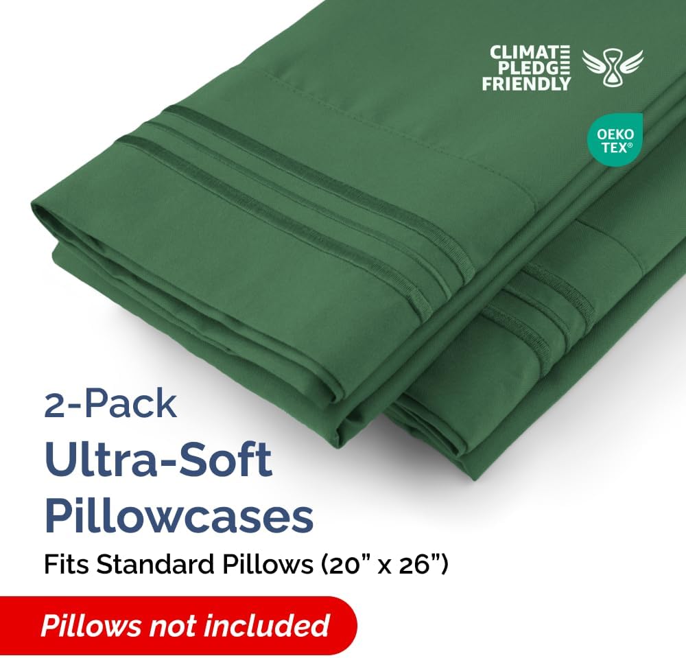 Skiennix Standard Pillow Cases Set of 2 | Ultra-Soft Hotel Quality, Wrinkle-Free, Emerald Green
