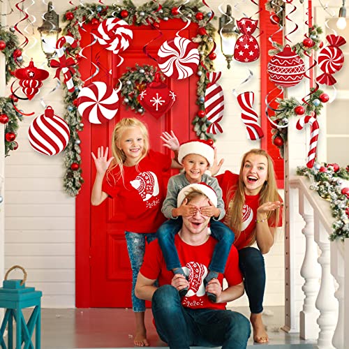 Funrous 56 Pcs Christmas Peppermint Candy Hanging Decorations Red & White Holiday Party Streamers