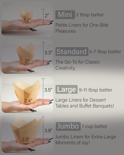 Bake Choice Nordic Paper Large Tulip Cupcake Liners - 200 Pcs Natural Muffin Wrappers for Parties
