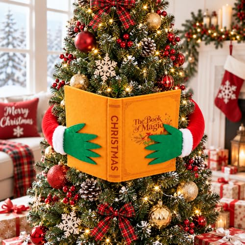 Elf Christmas Tree Topper with Book Reading Design - Festive Holiday Decor