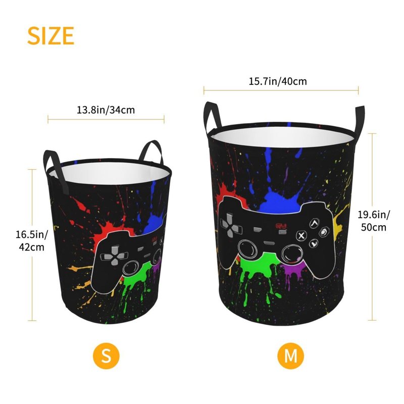 Gbuzozie 38l Round Laundry Hamper Game Joystick Storage Basket Waterproof Coating Organizer Bin For Nursery Clothes Toys
