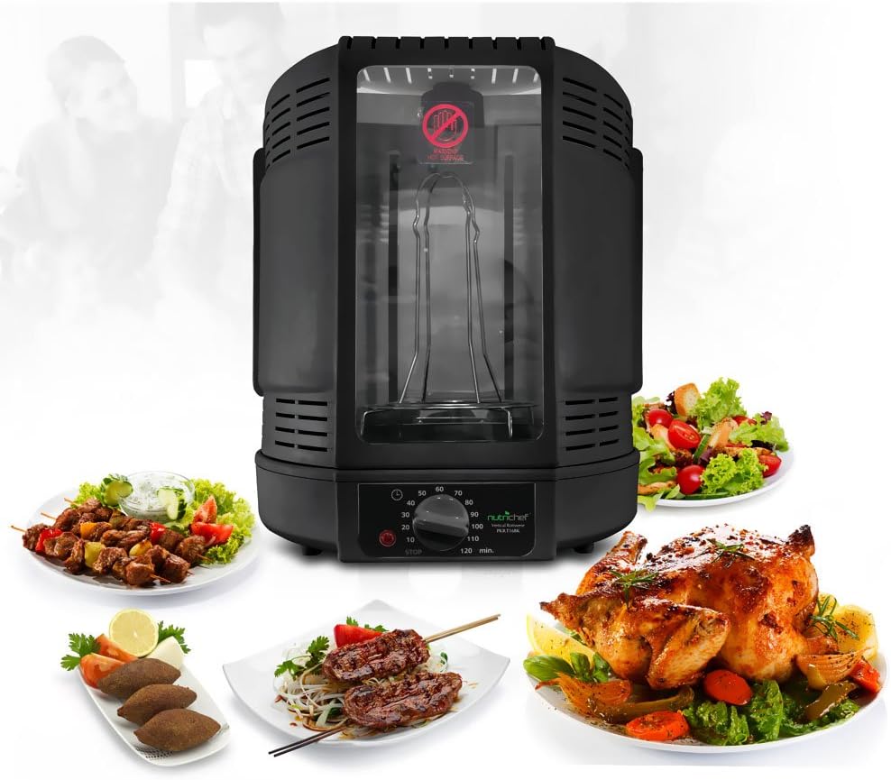 NutriChef Vertical Rotisserie Oven - Rotating Shawarma & Kebab Machine with Skewer Rack | Ideal for Chicken, Turkey & Lamb