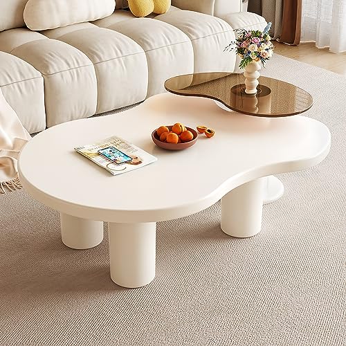 Modern Cloud Nesting Coffee Table Set of 2, Cream White Accent Tables