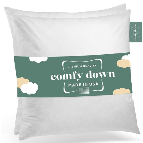 ComfyDown Set of Two20X20 Decorative Throw Pillow Insert, Down and Feathers Fill, 100% Cotton Cover 233 Thread Count, Square Pillow Insert - Made in USA