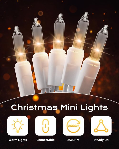 Brightown Christmas Lights - 100-Count Mini String Lights | 20ft Clear Incandescent Bulbs for Indoor Holiday Decor