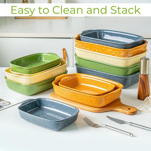 TUSIMI Ceramic Bakeware Set of 2,Casserole Baking Dish Ceramic, Rectangular Porcelain Bakeware Serving Dish Lasagna Pan Stoneware for Oven, Microwave, Convection Oven, Dishwasher Safe(Green)