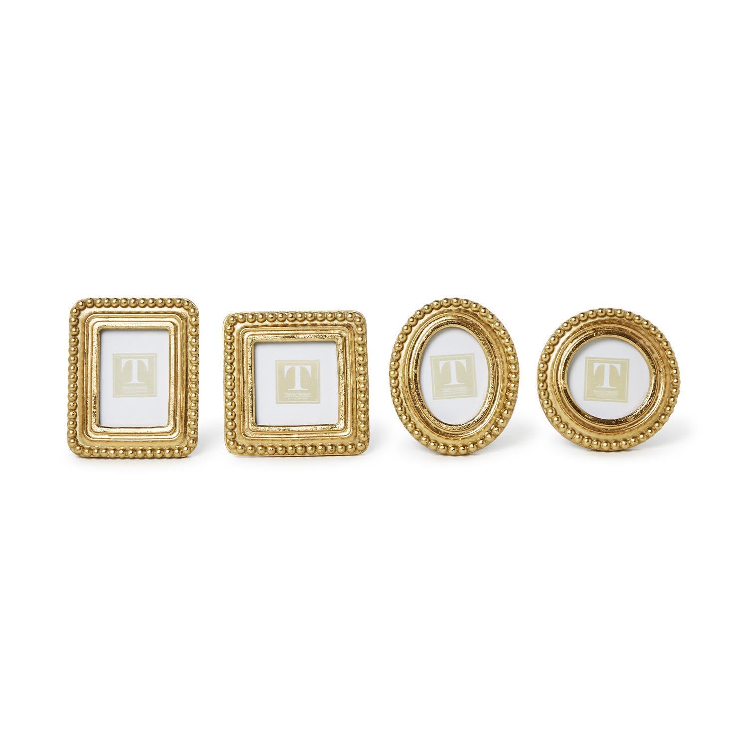 Two's Company Beaded Texture Gold Photo Frames, Resin, Set of 4