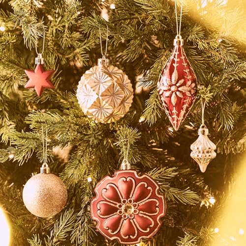 Valery Madelyn 155ct Luxury Burgundy Gold Christmas Ornaments Set