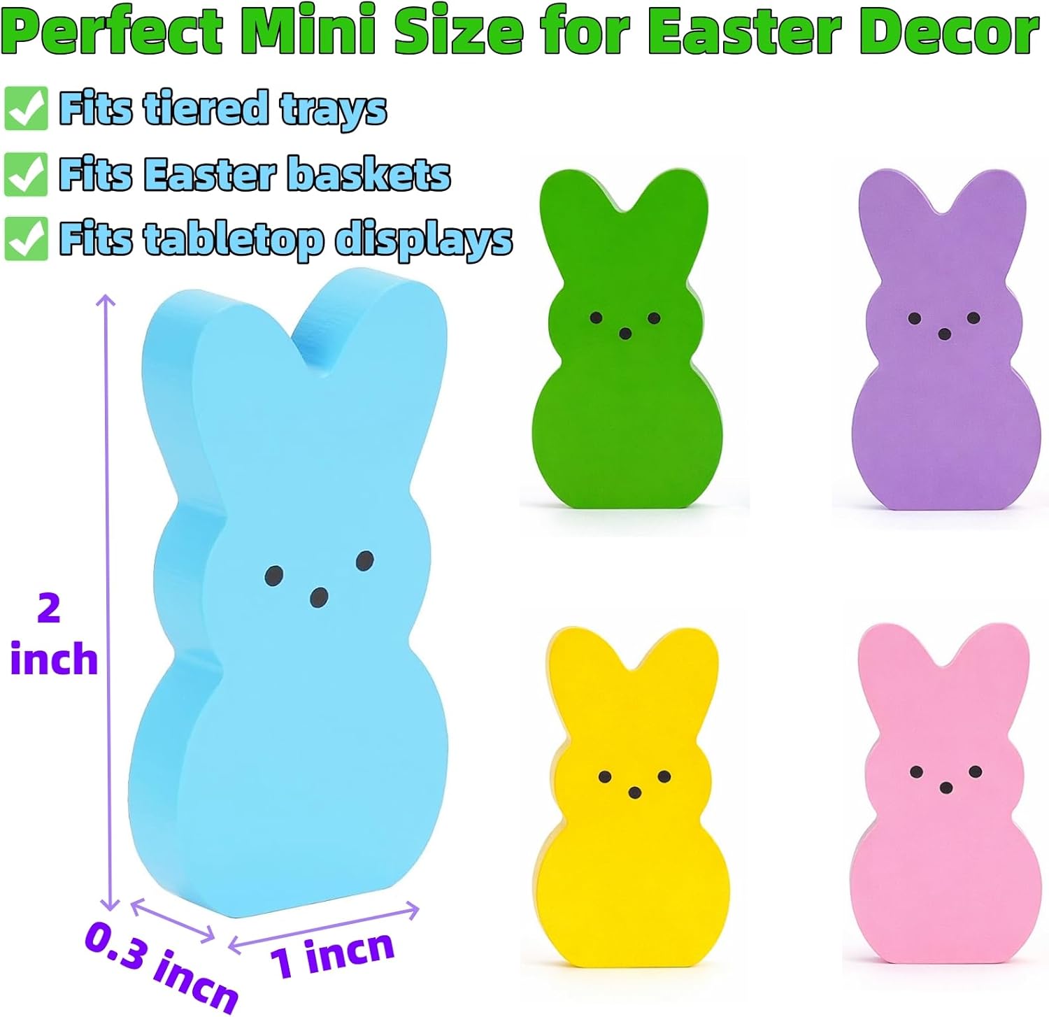 Wooden Easter Decor - 30 Pcs Mini Bunny Set | Freestanding Tiered Tray & Basket Fillers