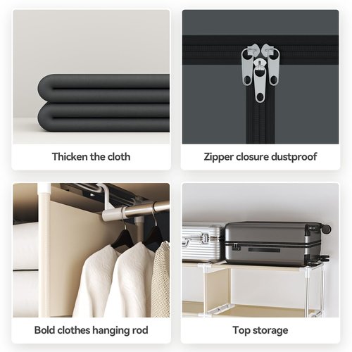 ArluKin Portable Wardrobe Closet Durable and Easy to Assemble Heavy Duty Clothes Rack with Non-Woven Cover Fabric Best for Bedroom and Easy Storage and Organization (Grey-C)