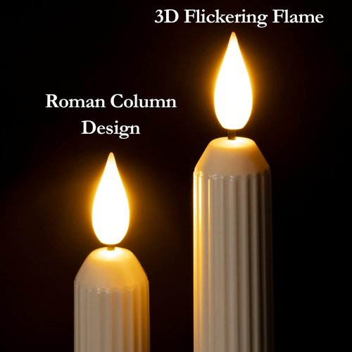 Homemory 6 Pcs Window Candles - Flameless LED Taper Candles with Dusk to Dawn Sensor | Ivory Striped Design