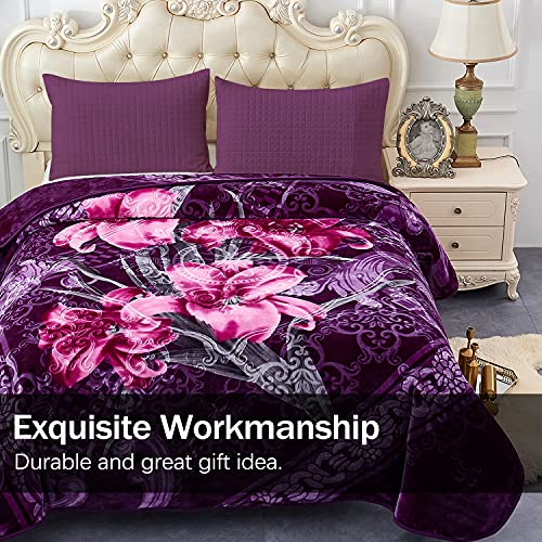 JML King Size Purple Lily Fleece Blanket 87x95in Thick & Warm Bedding