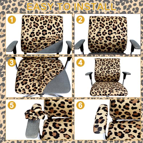 Leopard Print Office Chair Cover Set - 4 Pieces, Washable & Stretchable
