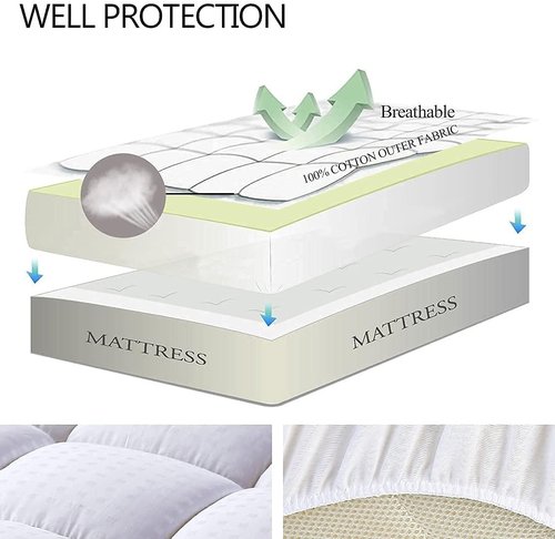 EASELAND Queen Size Mattress Pad - Quilted Pillow Top Protector with Deep Pockets (60x80 inch, White)
