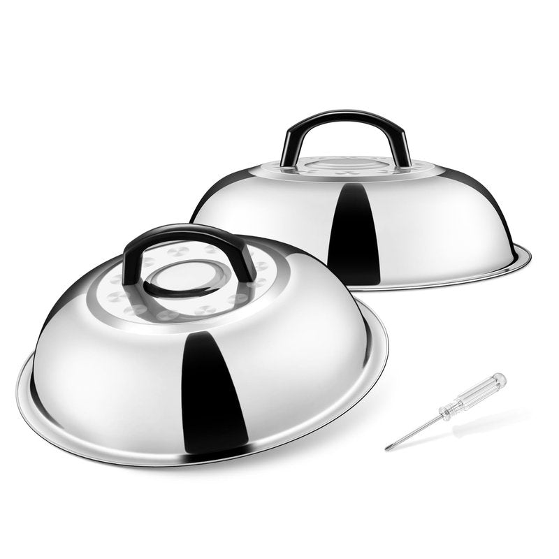 11.5 in Cheese Melting Dome Set of 2, Joyfair Basting Cover for Griddle, Stainless Steel Melt Lid with Heat-Proof Handle, Heavy Duty Griddle Accessories for Outdoor Flat top Grilling, Dishwasher Safe