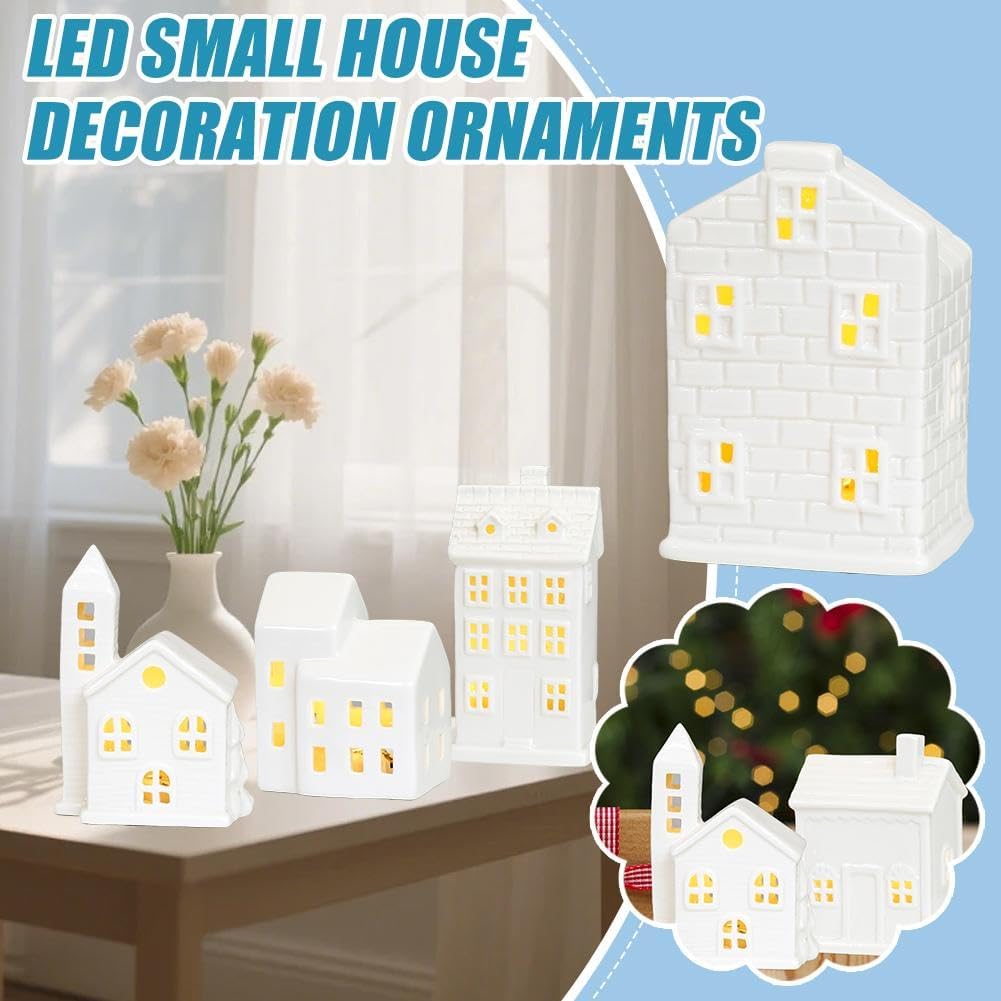 Regine Switzerland Christmas Village Houses - Illuminated White Ceramic Set with Remote Control | Rustic Holiday Decor for Tabletop Display