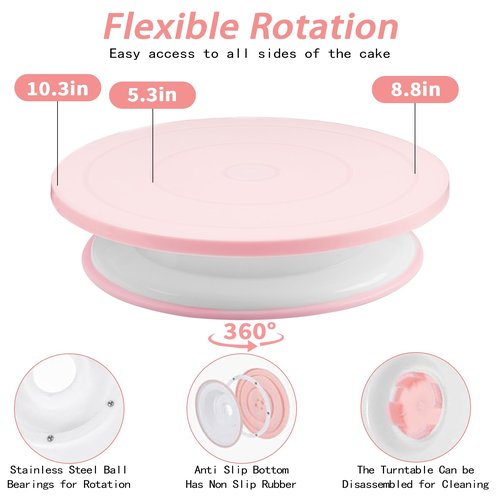 Cake Decorating Supplies Kit, Cake Turntable for Decorating, 64 Icing Ping Tips, 32 Piping Bags,3 Icing Scrapers, 2 Spatulas, 14 Fondant Mould, Cake Leveler for Baking Beginners