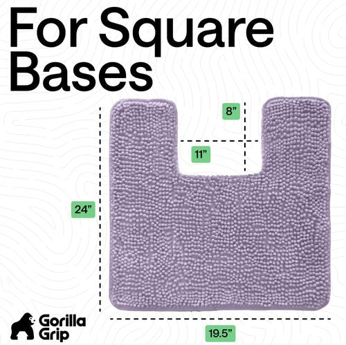 GORILLA GRIP Plush Chenille Bath Rug Mat - Soft Microfiber, Machine Washable, Lt Purple | Fits Square Toilet Base