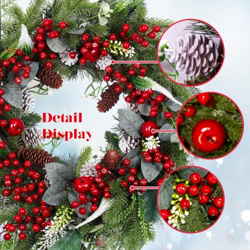 Montekin 24-Inch Christmas Wreath with Red Berries, Pinecones & Eucalyptus