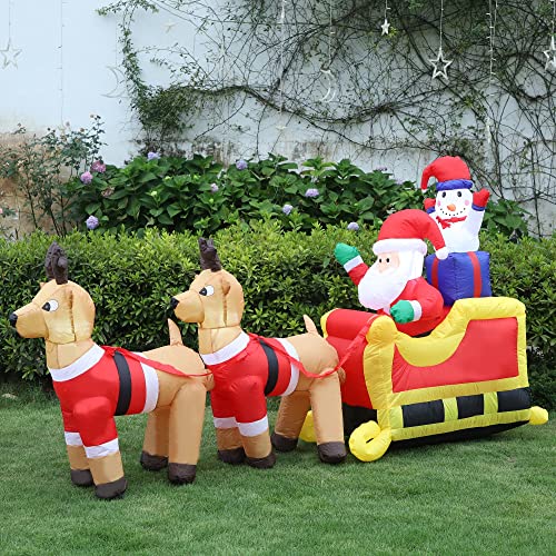 Cllayees 8ft Santa Claus & Snowman on Sleigh with Reindeers, LED Xmas Blow Up outdoor Inflatable