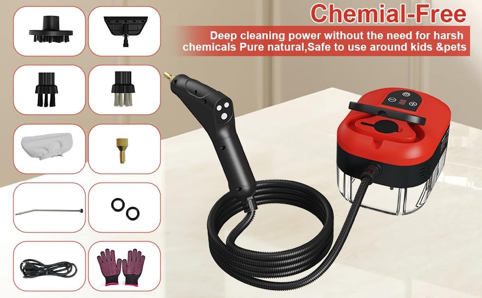Skiennix Handheld Steam Cleaner - 15s Quick Heat-Up, 1.2L Tank, 6-Level Adjustable Handle | Ideal for Home & Car Detailing