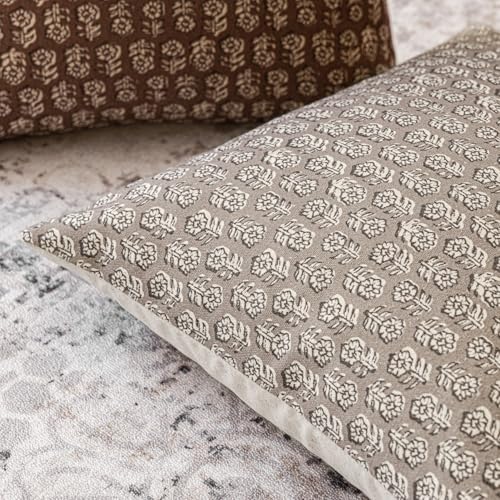 Foindtower Vintage Floral Throw Pillow Covers, 20x20 Inch Set of 2 - Tan Taupe
