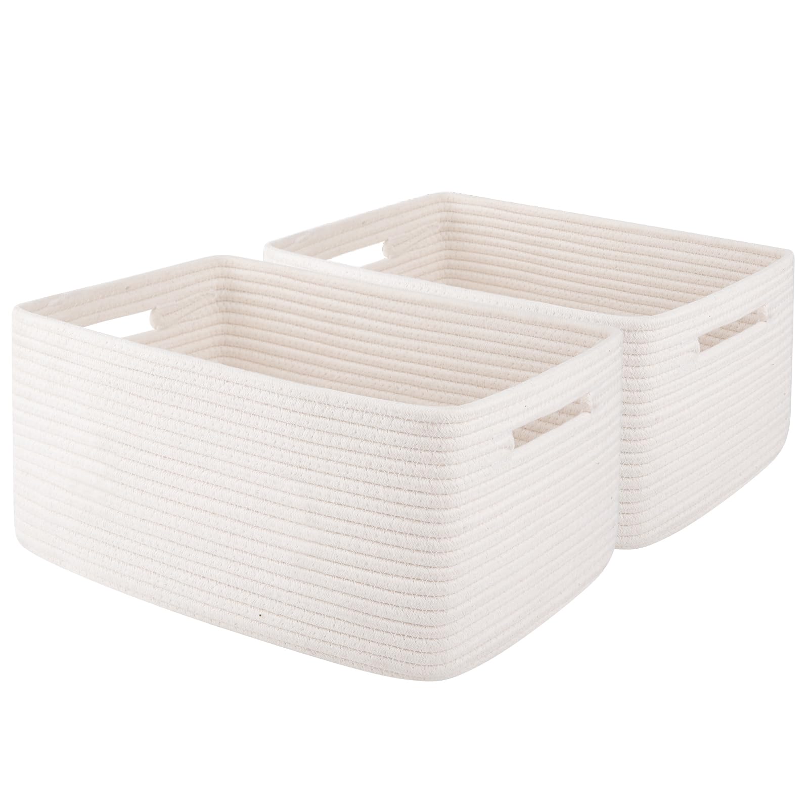 OIAHOMY Storage Basket for Shelves, Closet Cube Storage Bins Baskets for Clothes Blanket Towels, Baby Nursery, Toy Baskets Box, Woven Rope Basket, 15.75*11.81*7.09 IN, 2 Packs White
