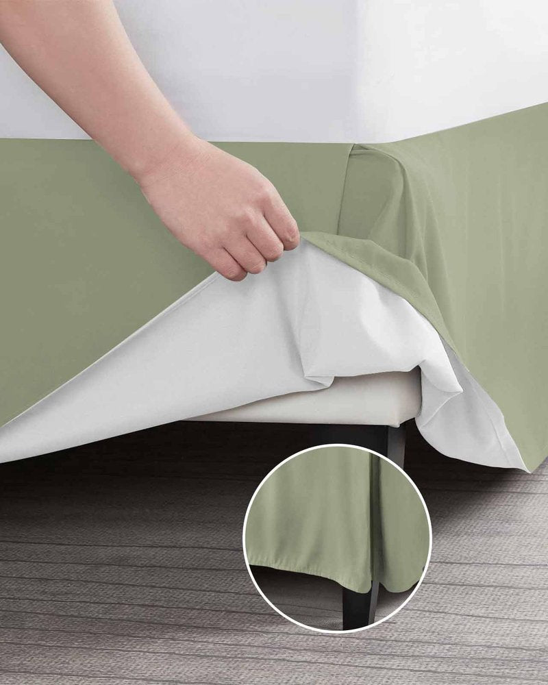 Sage Green Bed Skirt Queen Size 16 Inch Drop, Luxury Pleated Bed Frame Cover, Farmhouse Sage Green Decor Sheet & Wrap Around Bed Skirts Box Spring Cover Dust Ruffle for Queen Bed with Split Corner
