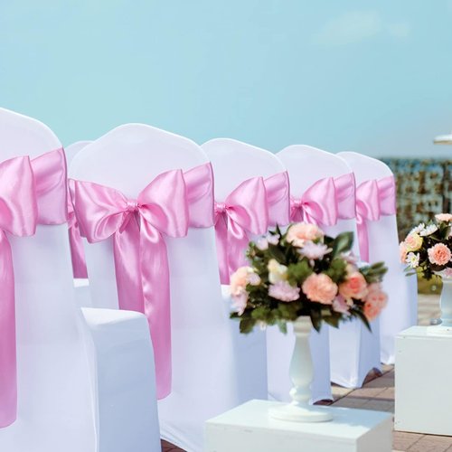 Babenest Satin Chair Sashes - Upgraded 10 Pcs Ribbons & Bows for Weddings & Events | Pink